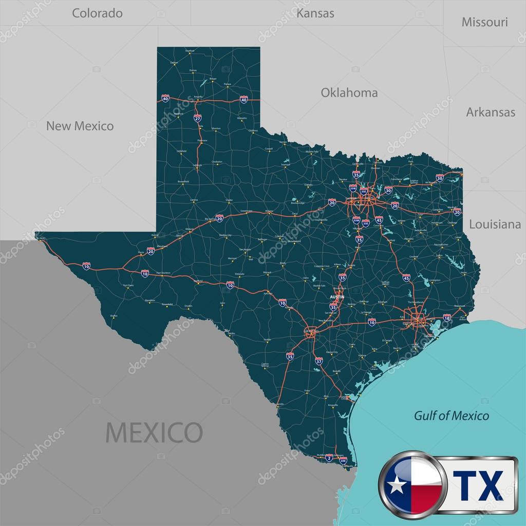 mapa de carreteras de texas